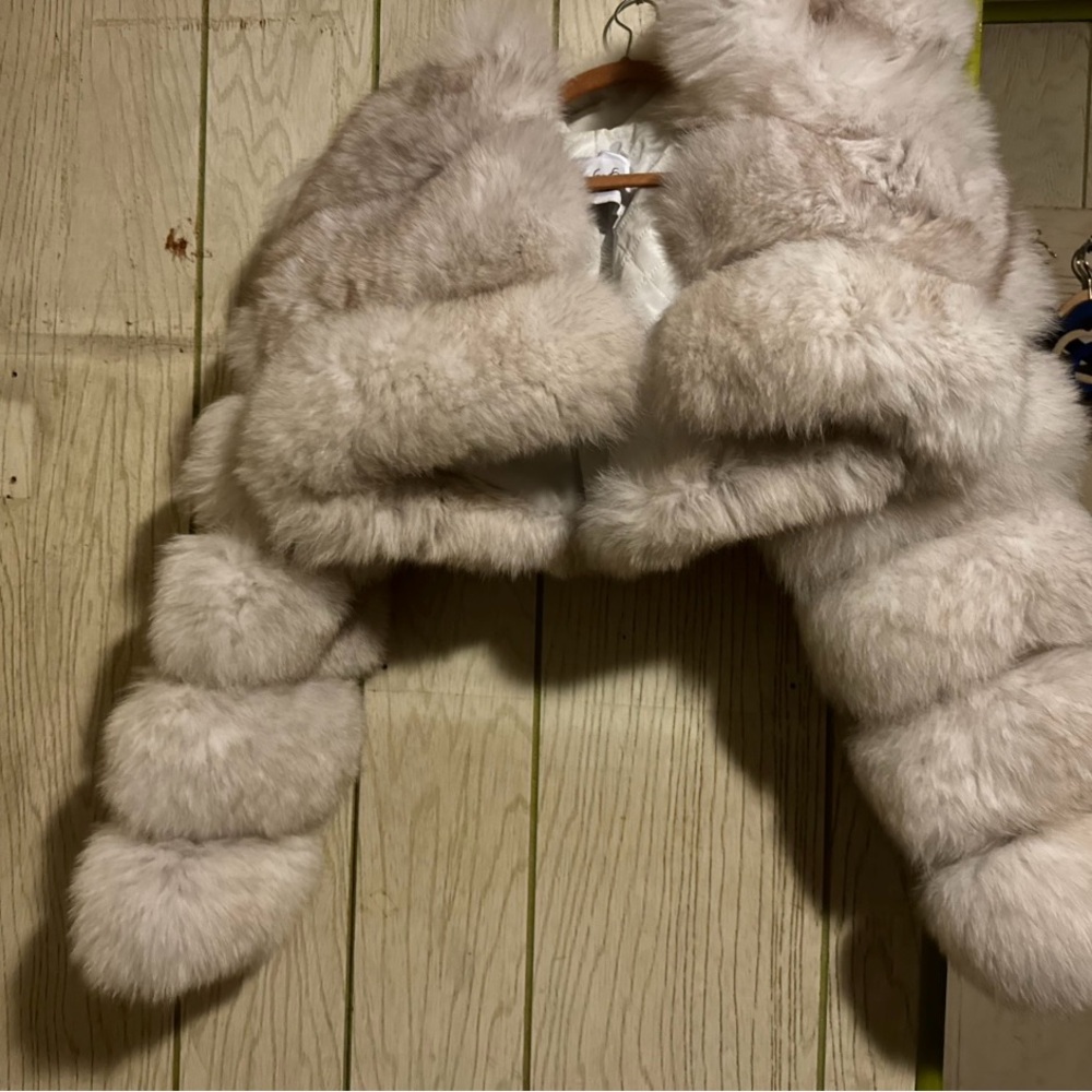 Fur Cropped Jacket in Cream